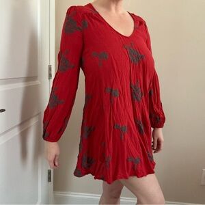 Free People Trapeze Embroidered Long Sleeve Boho Mini Dress